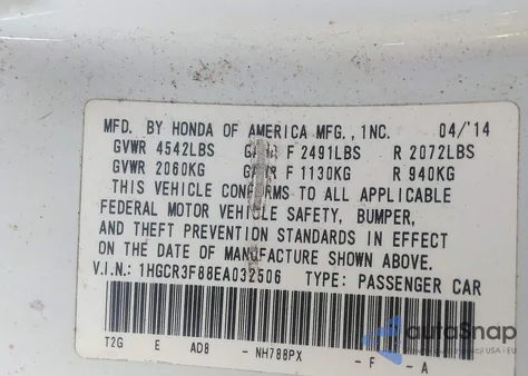 2014 Honda Accord Ex-L V-6 z USA, uszkodzony, nr VIN 1HGCR3F88EA032506